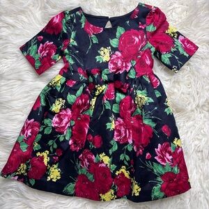 NWT Janie and Jack Floral Fit and Flare Dress - Black and Red size 6-12 months